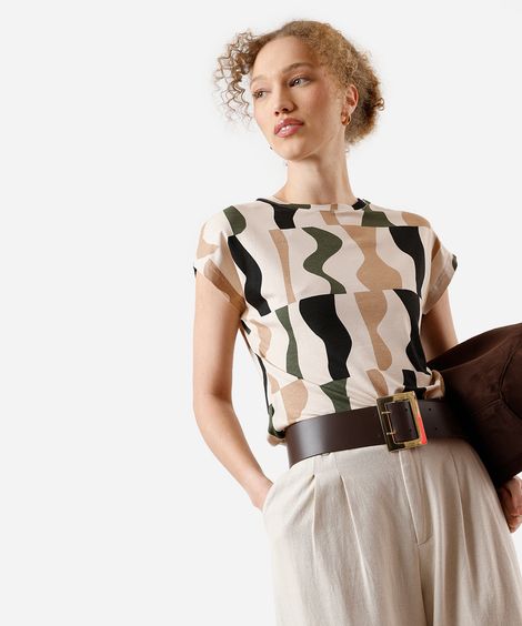 blusa feminina de viscose geométrica bege