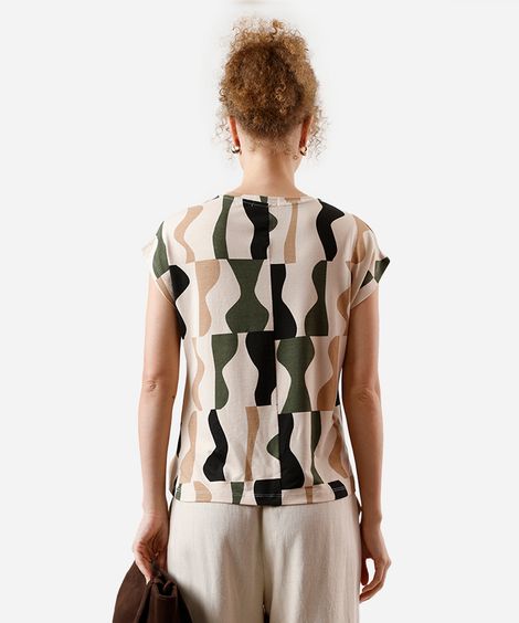 blusa feminina de viscose geométrica bege