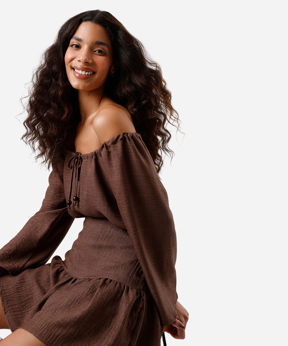 blusa ombro a ombro feminina marrom