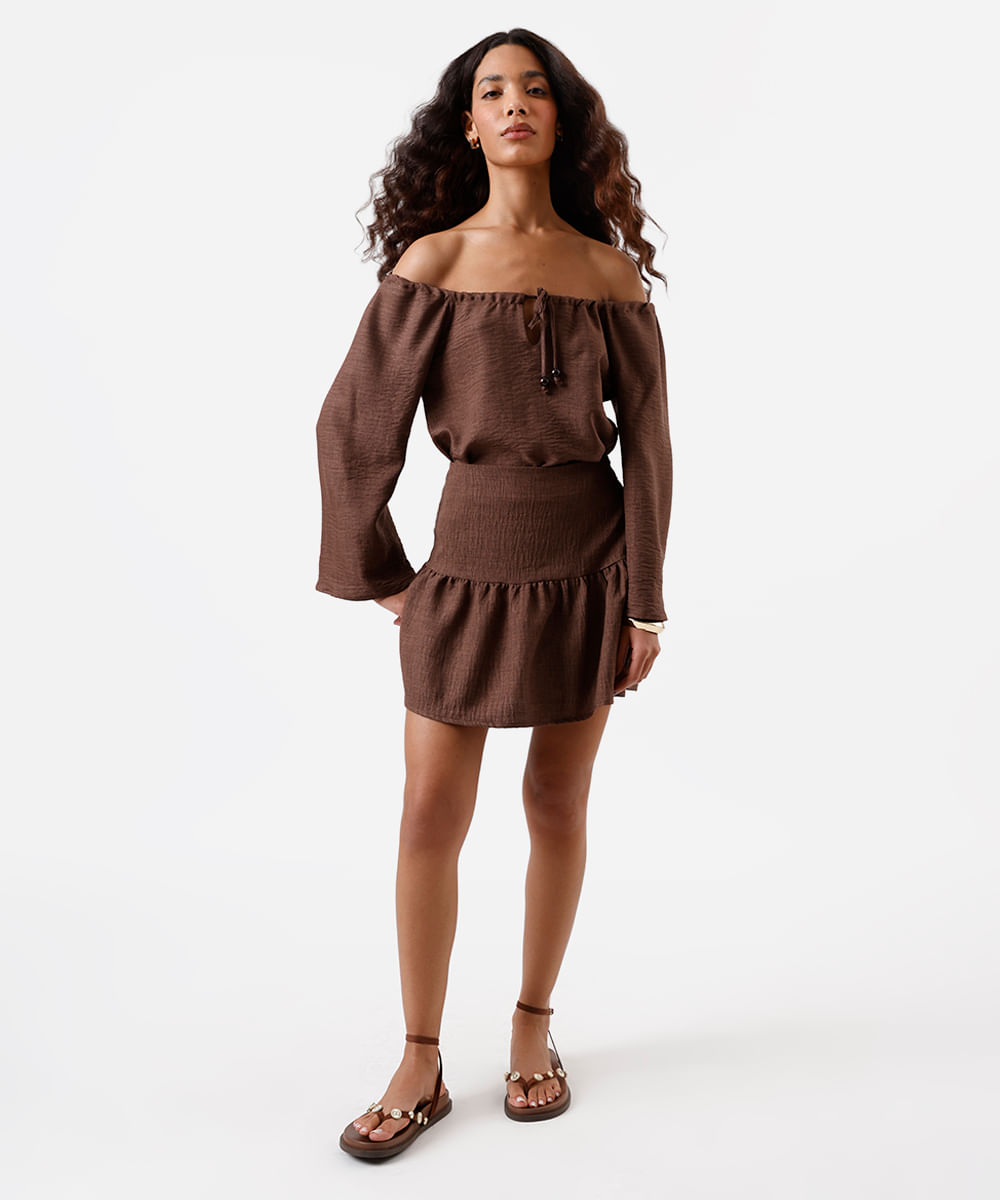 blusa ombro a ombro feminina marrom