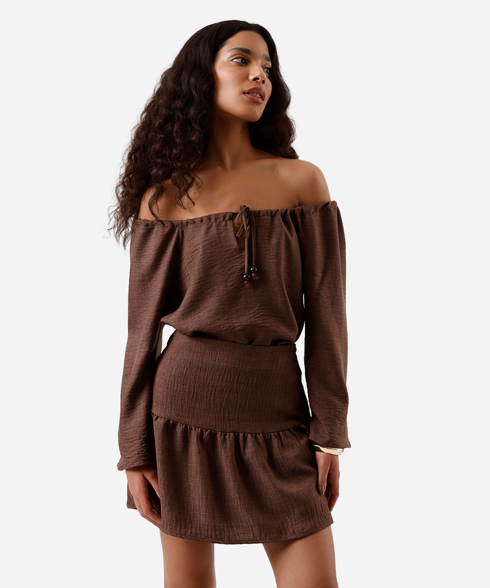 blusa ombro a ombro feminina marrom