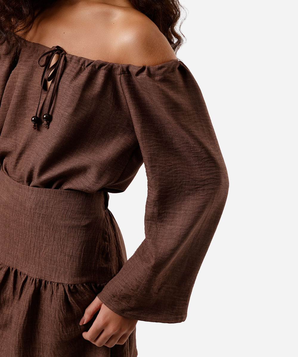 blusa ombro a ombro feminina marrom