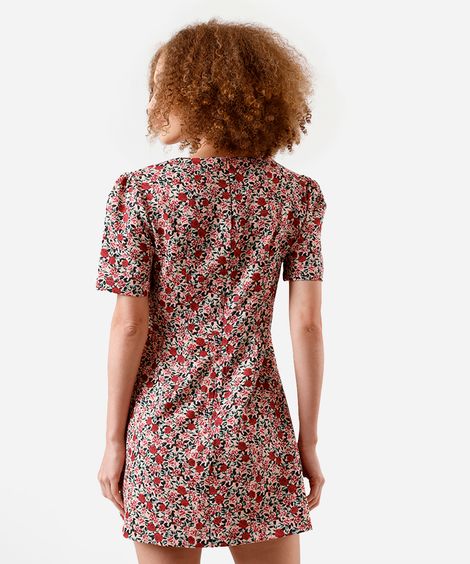 vestido curto feminino decote quadrado floral rosa