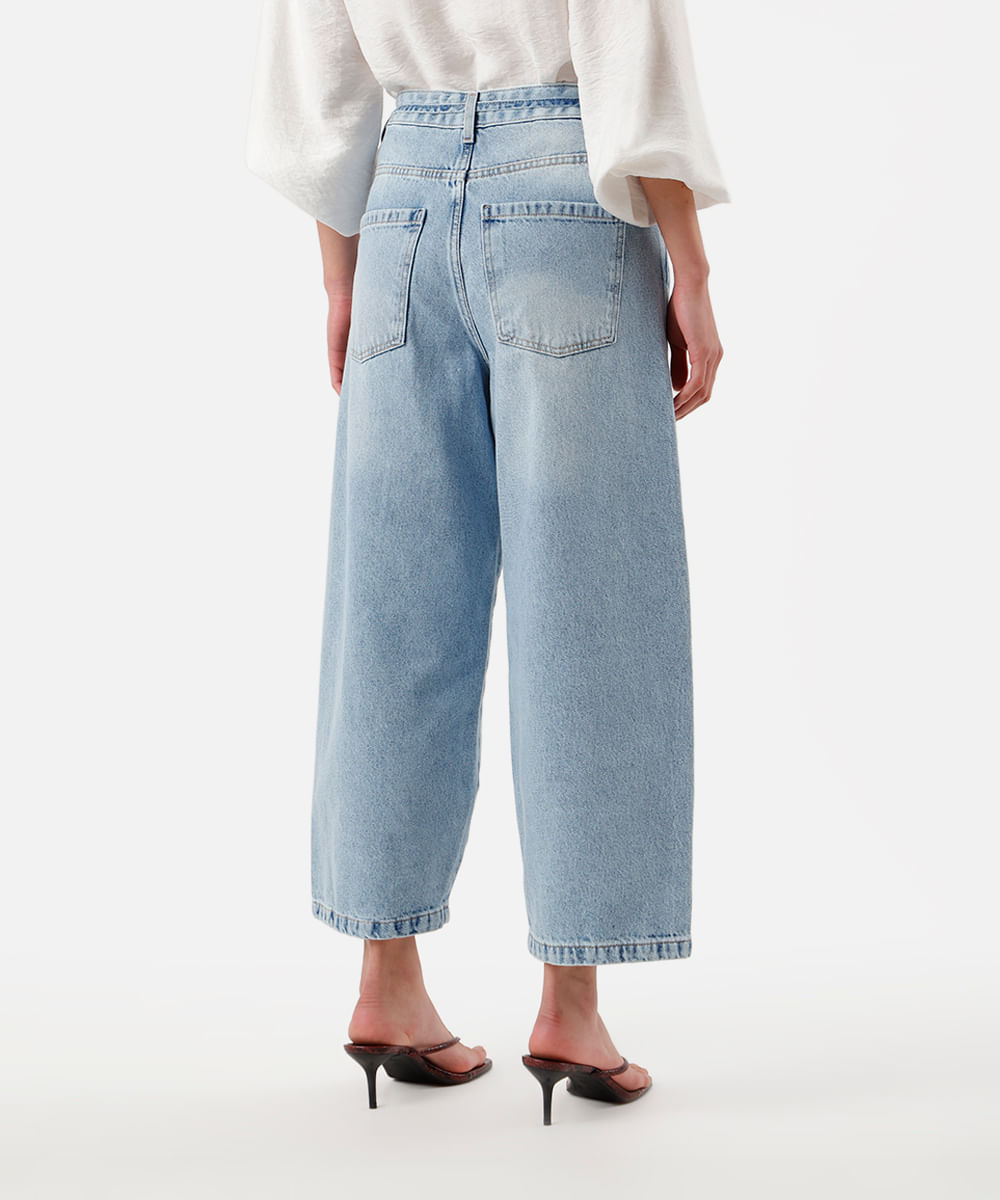 calça baggy balloon feminina jeans com cordão cropped azul