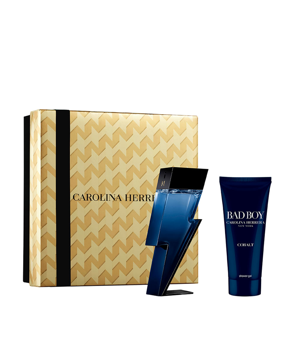 kit masculino carolina herrera bad boy cobalt eau de parfum électrique 100ml e gel de banho 100ml