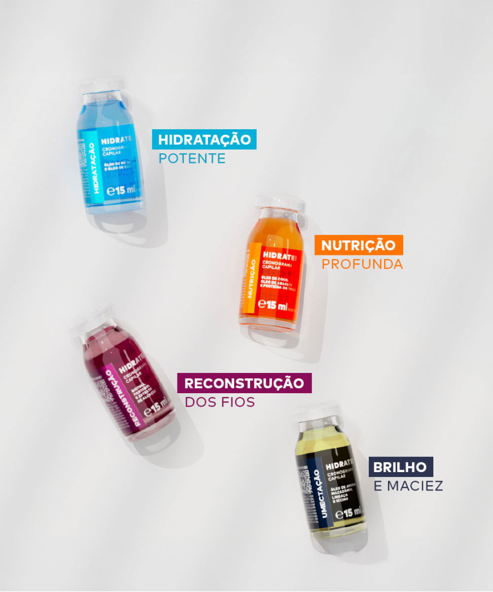 kit hidratei cronograma capilar com 4 ampolas 15ml