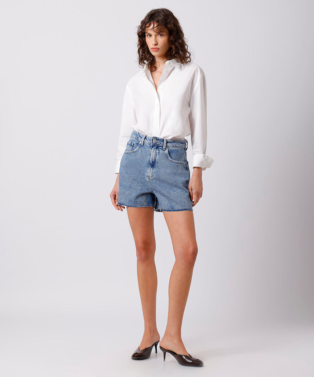 bermuda feminina jeans cintura alta mindset azul