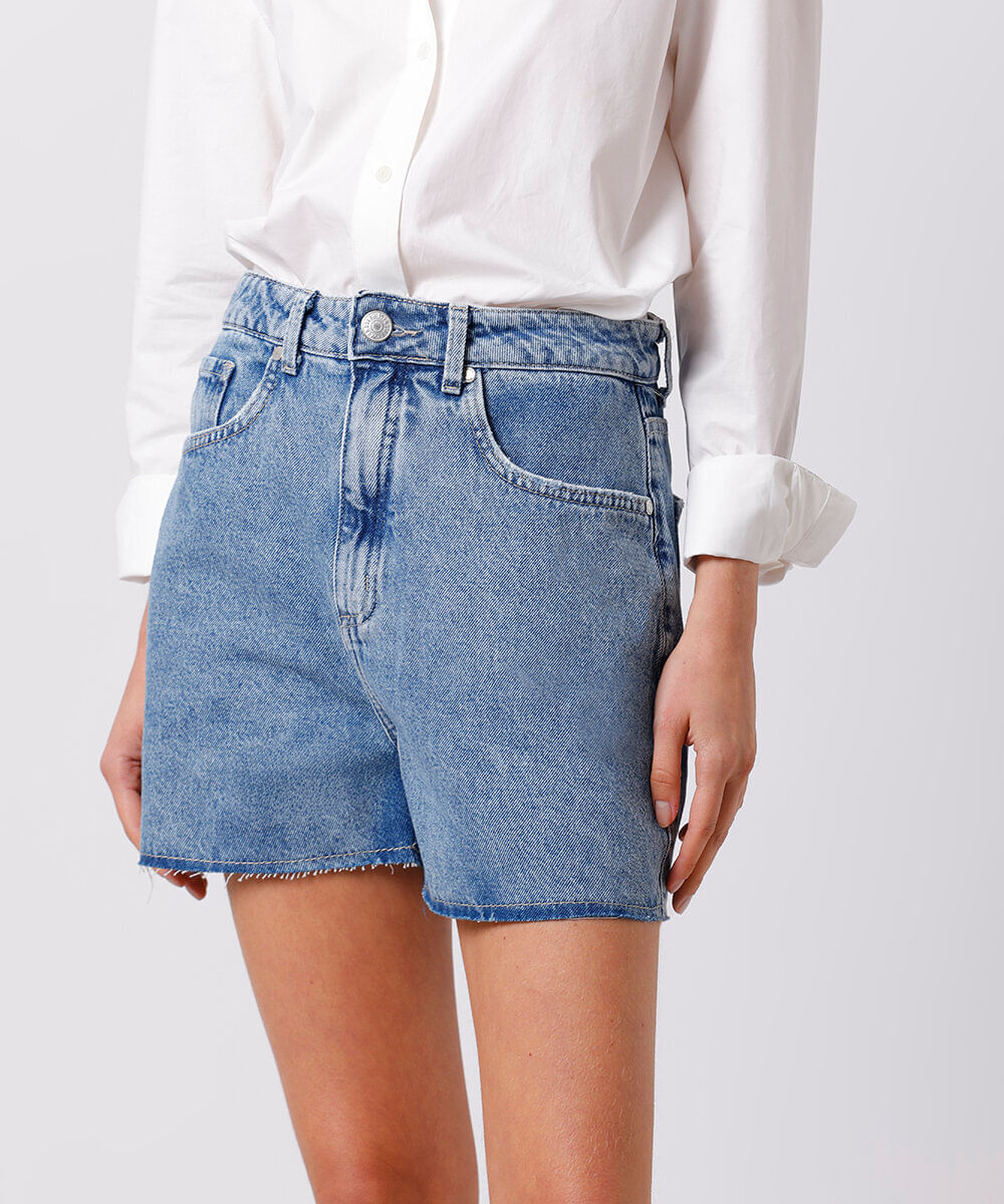 bermuda feminina jeans cintura alta mindset azul