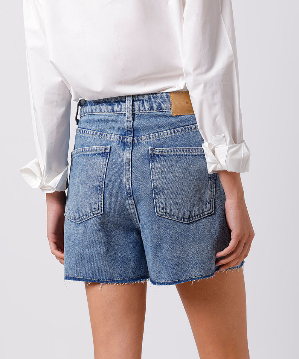 bermuda feminina jeans cintura alta mindset azul