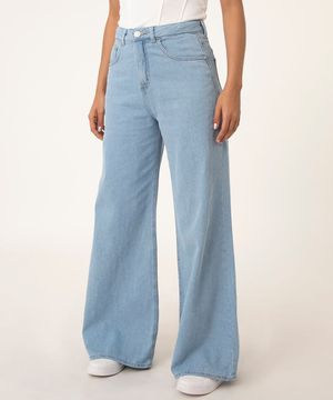 calça wide leg jeans feminina cintura alta azul