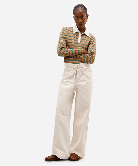 calça skater feminina de sarja com cinto off white