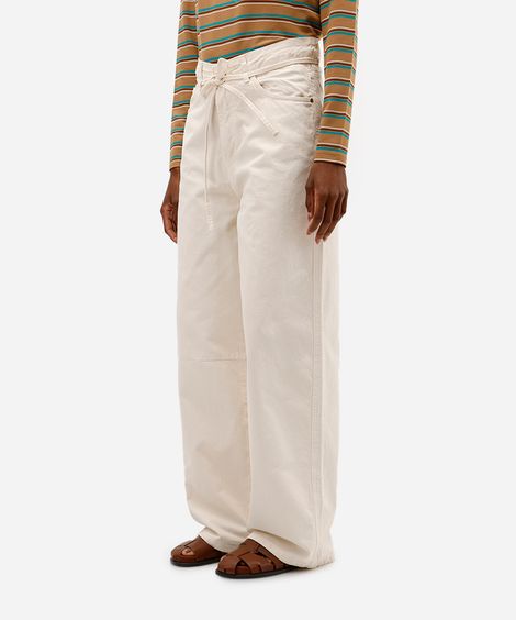 calça skater feminina de sarja com cinto off white