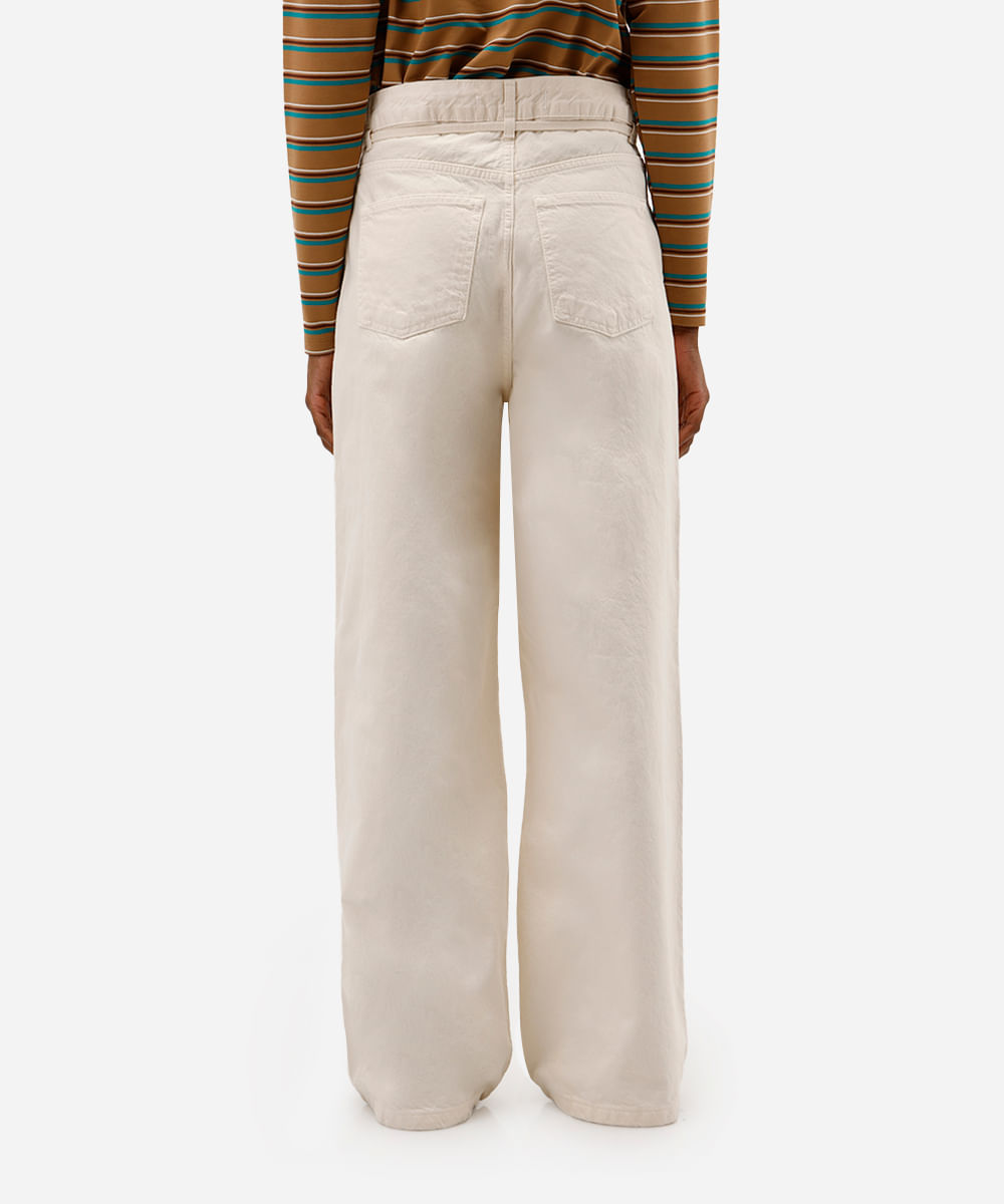 calça skater feminina de sarja com cinto off white