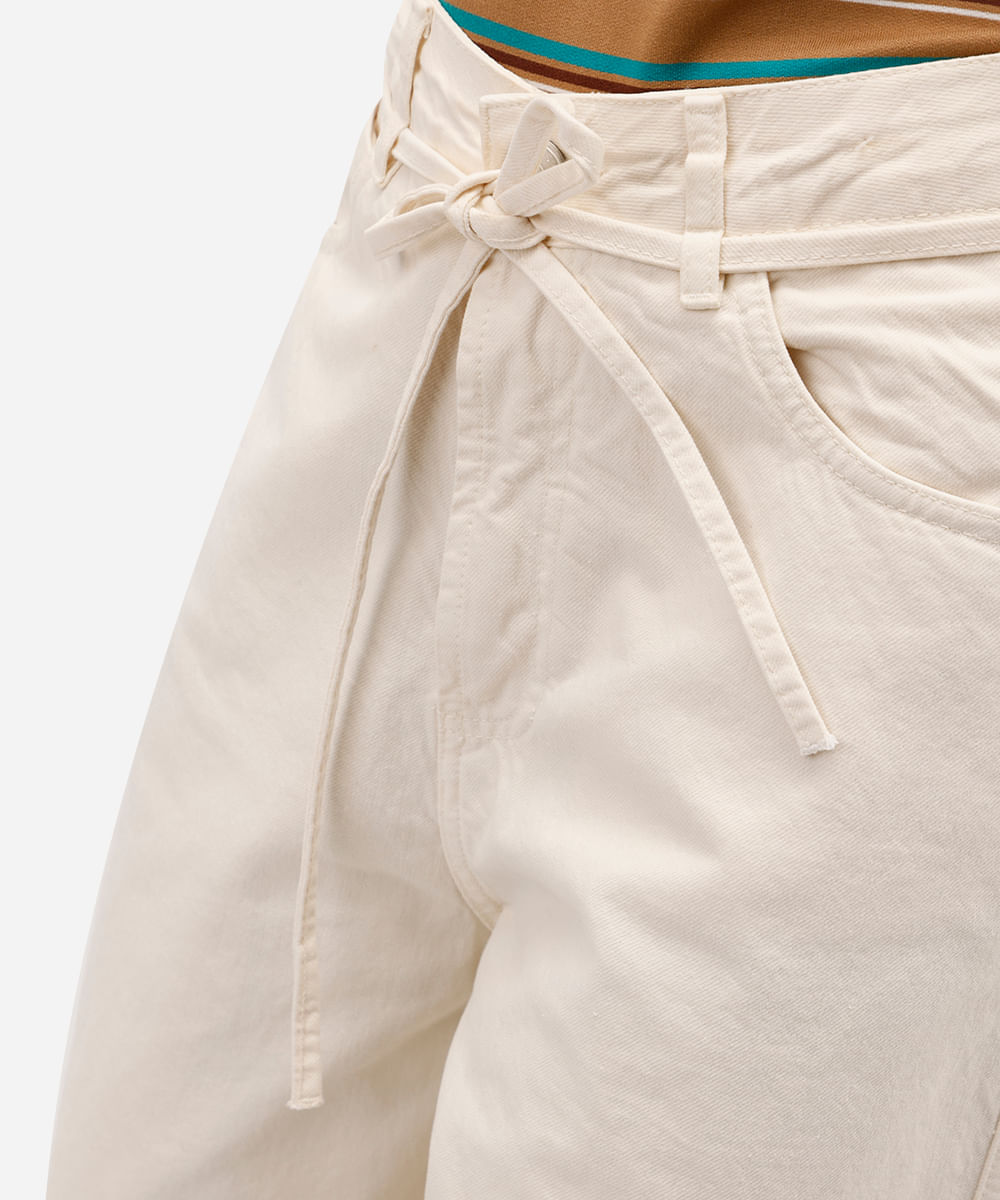calça skater feminina de sarja com cinto off white