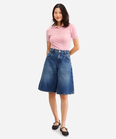 bermuda jorts feminina jeans azul