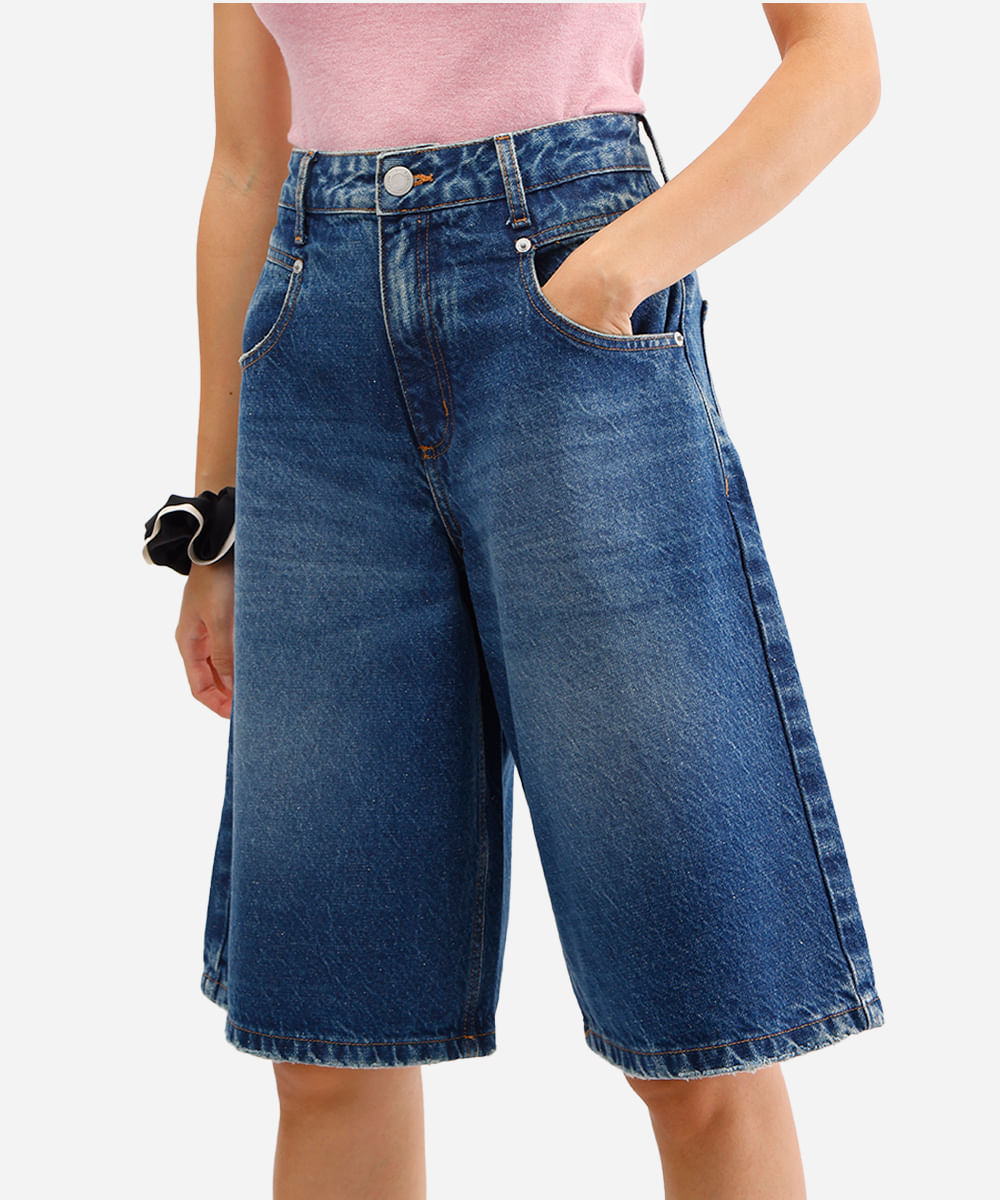 bermuda jorts feminina jeans azul