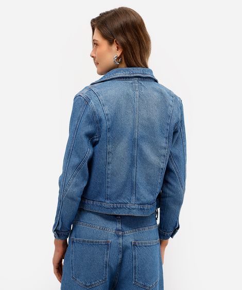 jaqueta feminina jeans texturizada azul