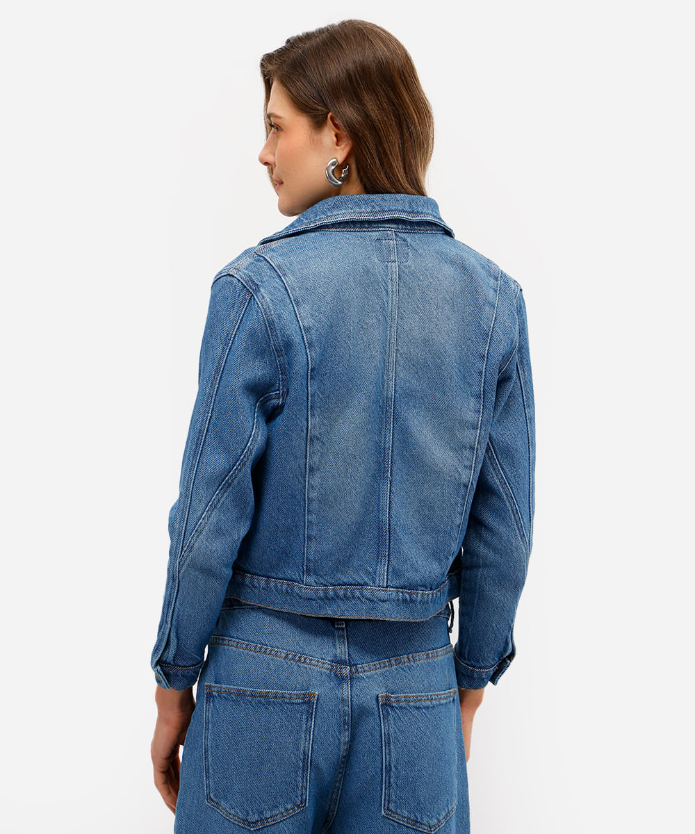 jaqueta feminina jeans texturizada azul