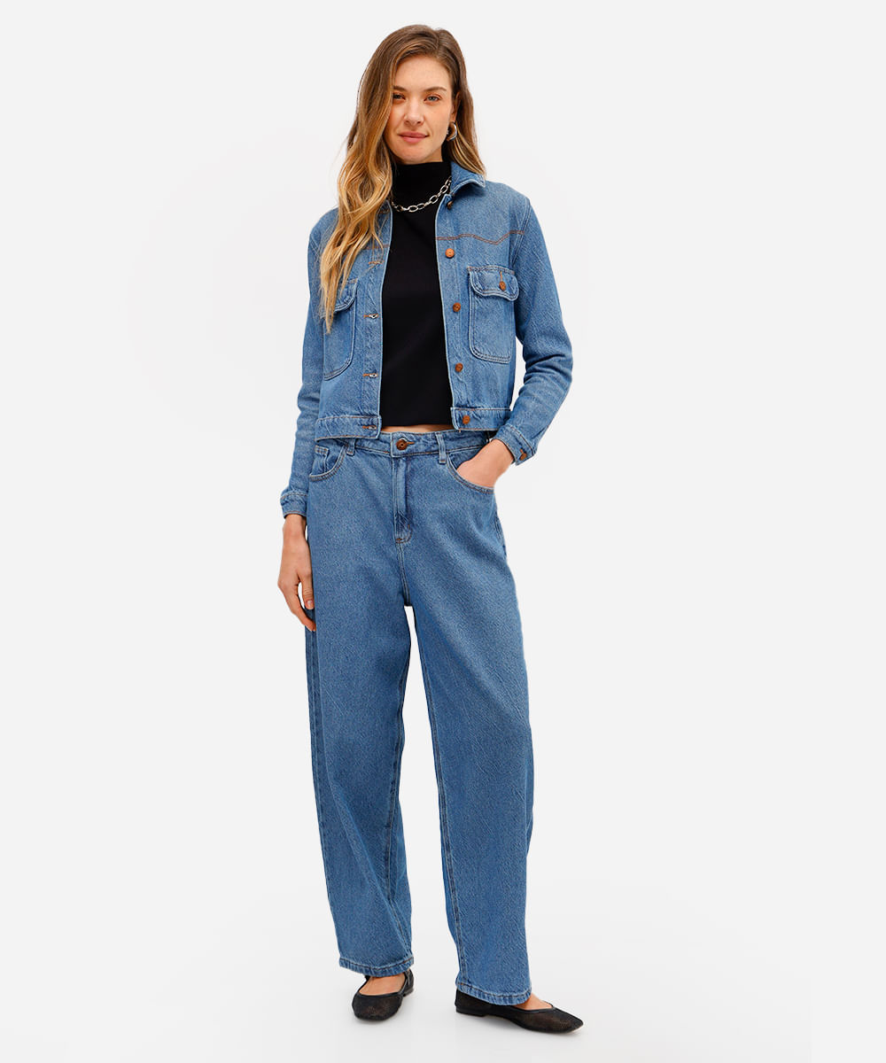 jaqueta feminina jeans texturizada azul