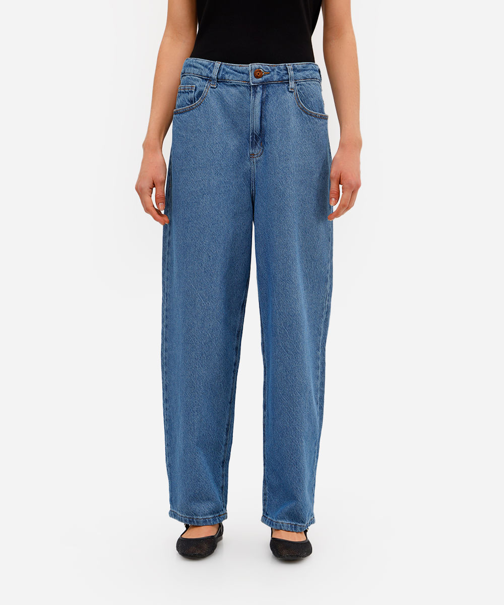 calça baggy feminina jeans texturizada azul