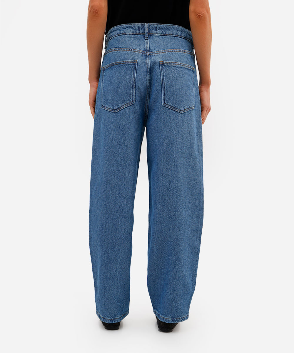 calça baggy feminina jeans texturizada azul