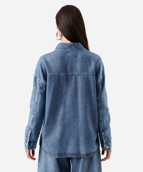camisa feminina jeans manga longa azul