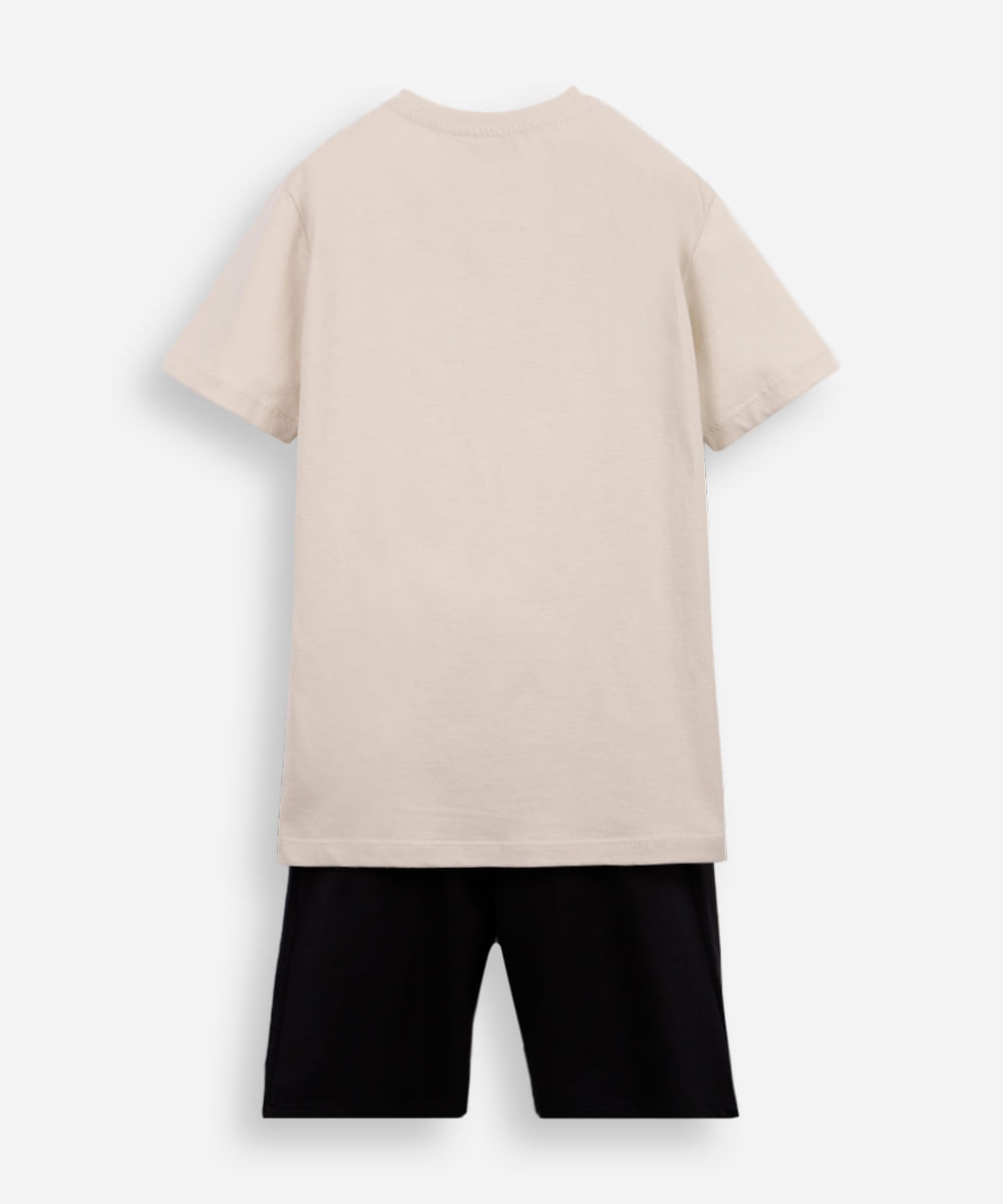 conjunto curto infantil de algodão minecraft bege