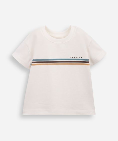camiseta infantil com algodão e listras off white