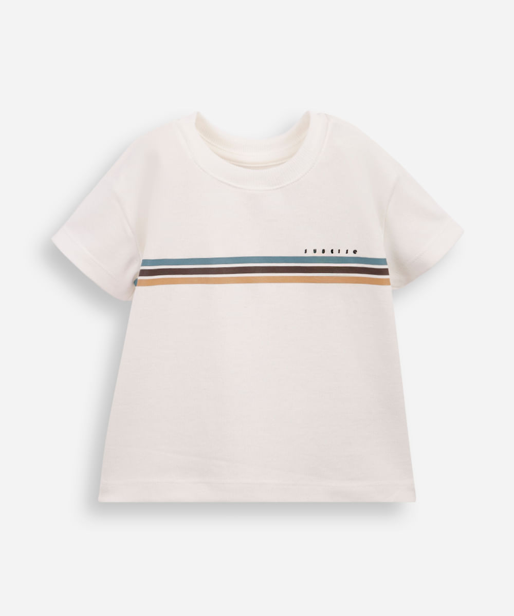 camiseta infantil com algodão e listras off white