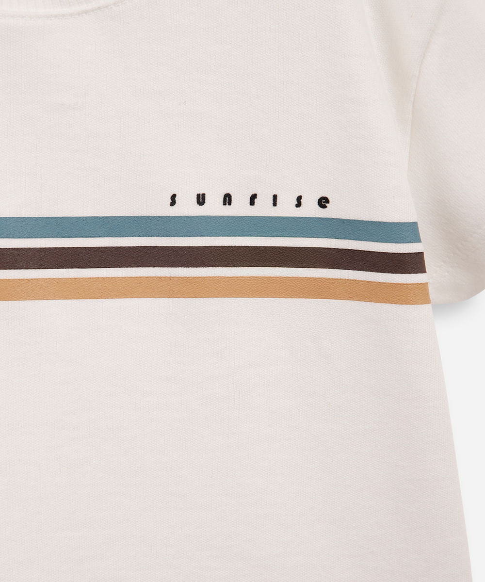 camiseta infantil com algodão e listras off white