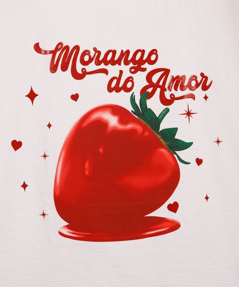 camiseta box juvenil de algodão morango do amor off white