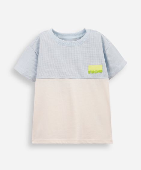 camiseta infantil manga curta com recorte azul