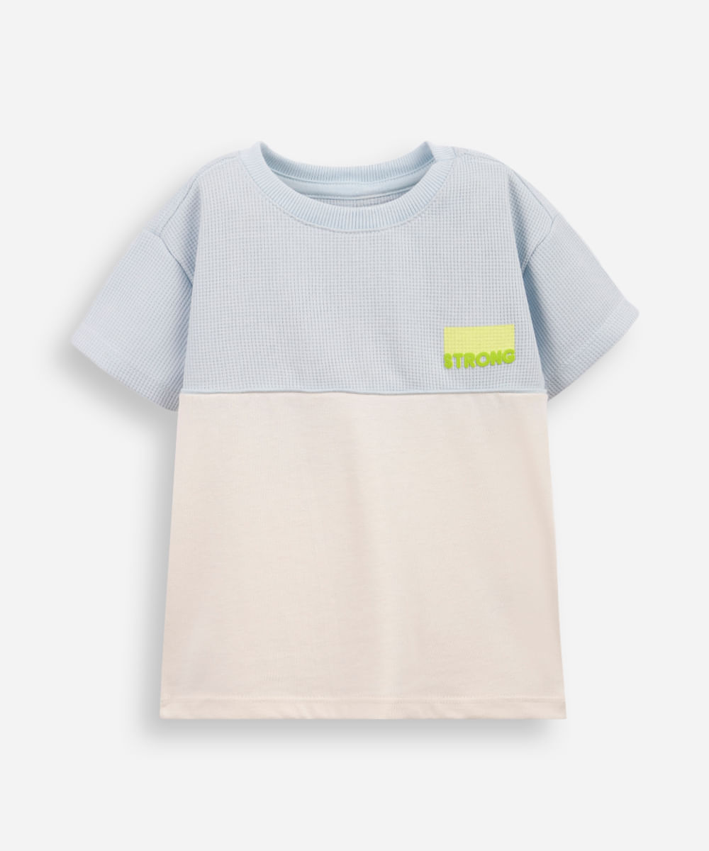 camiseta infantil manga curta com recorte azul