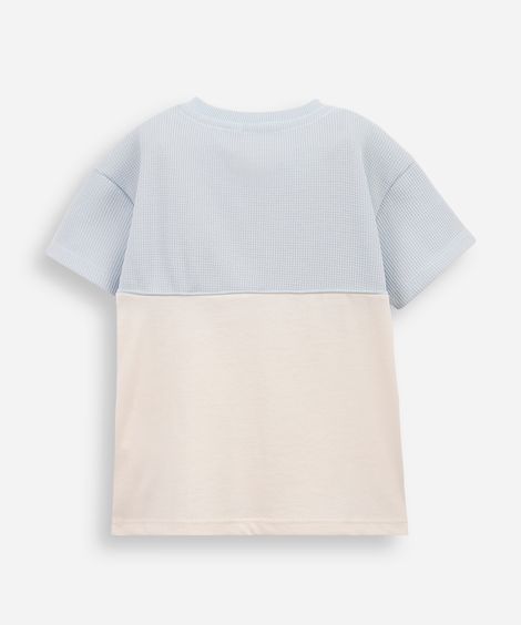 camiseta infantil manga curta com recorte azul