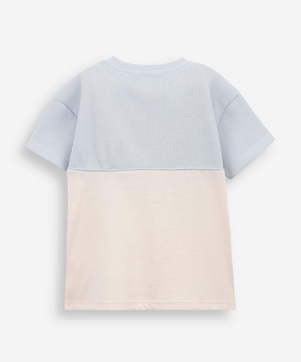 camiseta infantil manga curta com recorte azul