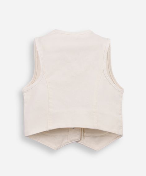 colete infantil de sarja bordado corações off white