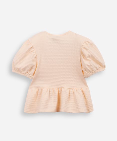 blusa de algodão infantil com lacinho texturizada laranja