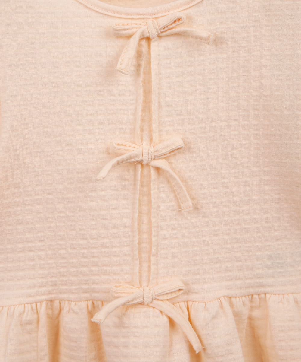 blusa de algodão infantil com lacinho texturizada laranja