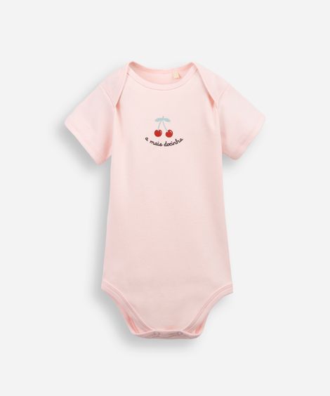 body infantil de algodão manga curta estampado rosa