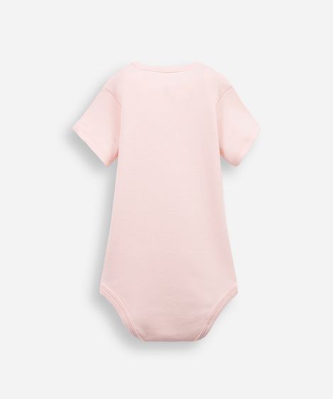 body infantil de algodão manga curta estampado rosa