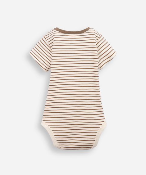 body infantil de algodão bordado jacaré listrado bege