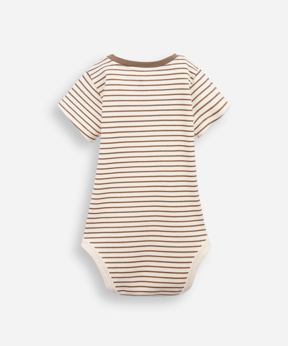 body infantil de algodão bordado jacaré listrado bege
