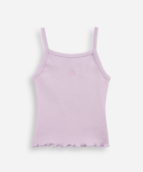 blusa de algodão infantil alça fina coração lilás