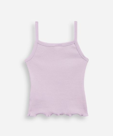 blusa de algodão infantil alça fina coração lilás