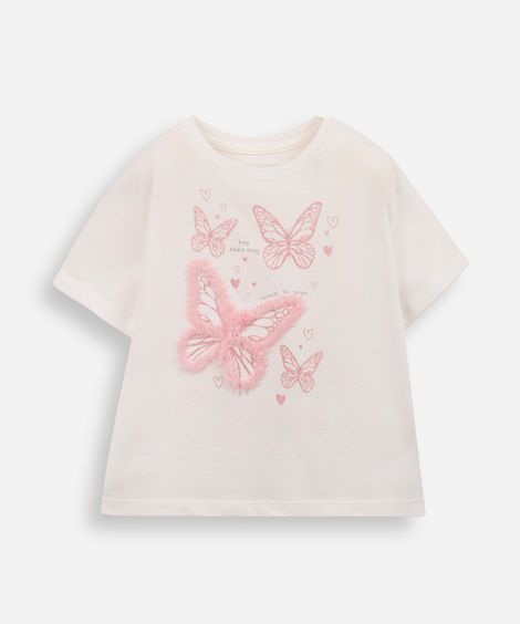 blusa infantil de algodão borboletas com glitter off white