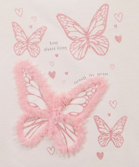 blusa infantil de algodão borboletas com glitter off white