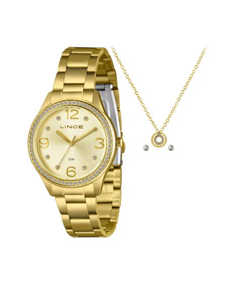 kit relógio feminino lince analógico lrgj172l38ka9uc2kx dourado
