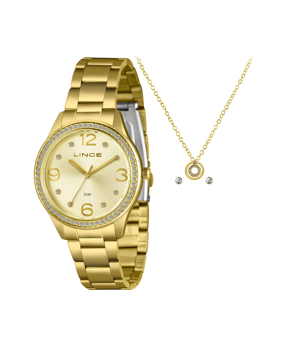 kit relógio feminino lince analógico lrgj172l38ka9uc2kx dourado