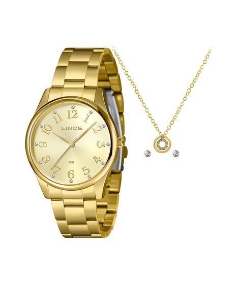 kit relógio feminino lince analógico lrgj177l40ka9vc2kx dourado