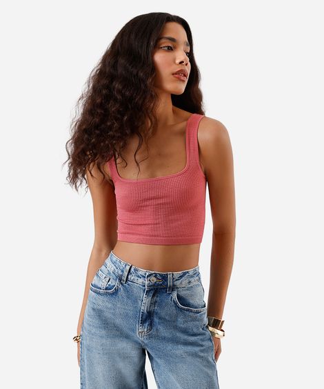 cropped básico feminino texturizado rosa